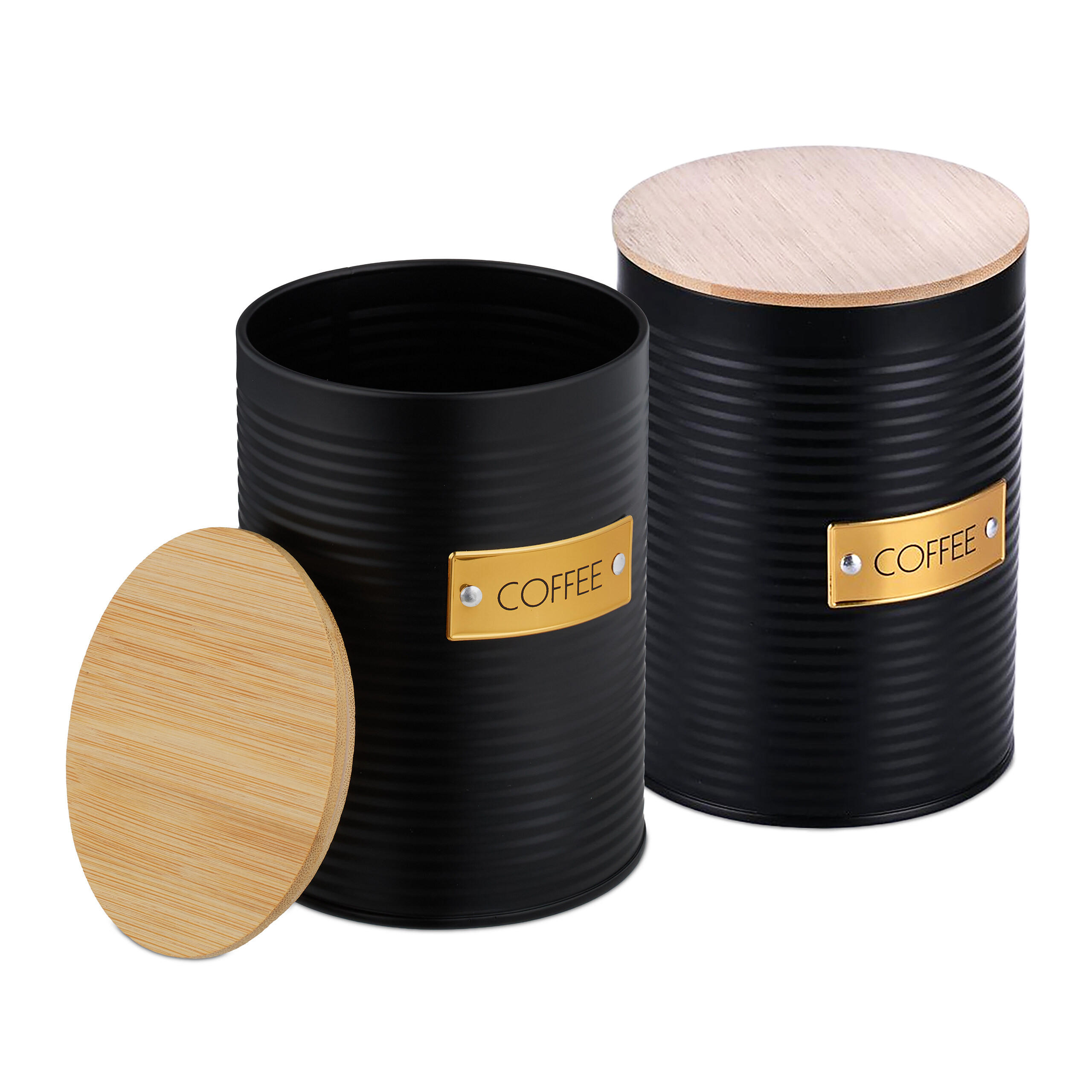 KAFFEEDOSE 2er Set - Schwarz, Holz/Kunststoff (11/16cm) - Relaxdays