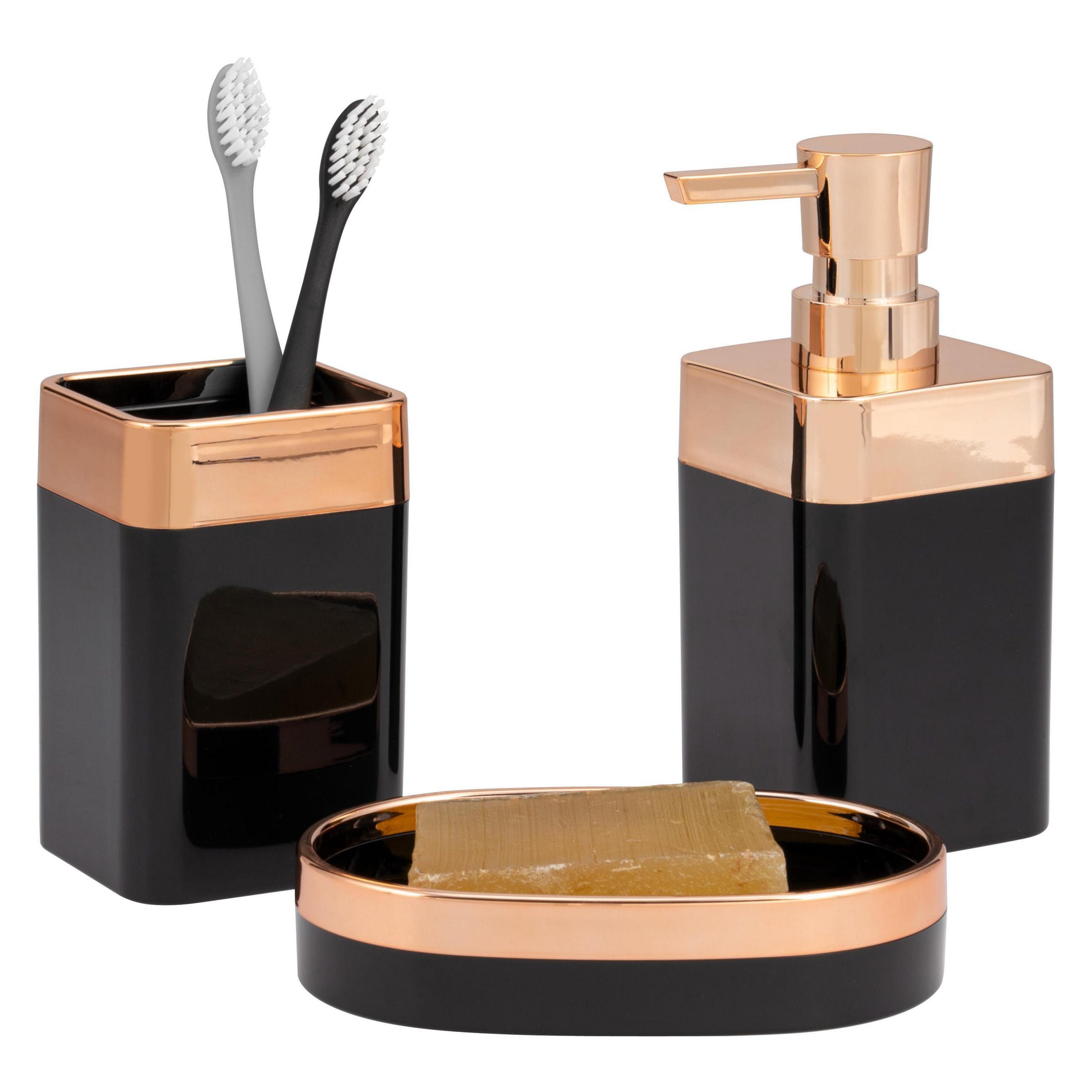 BAD-SET 3tlg. SAVONA - Schwarz, Kunststoff (9.5/3/13cm) - bremermann