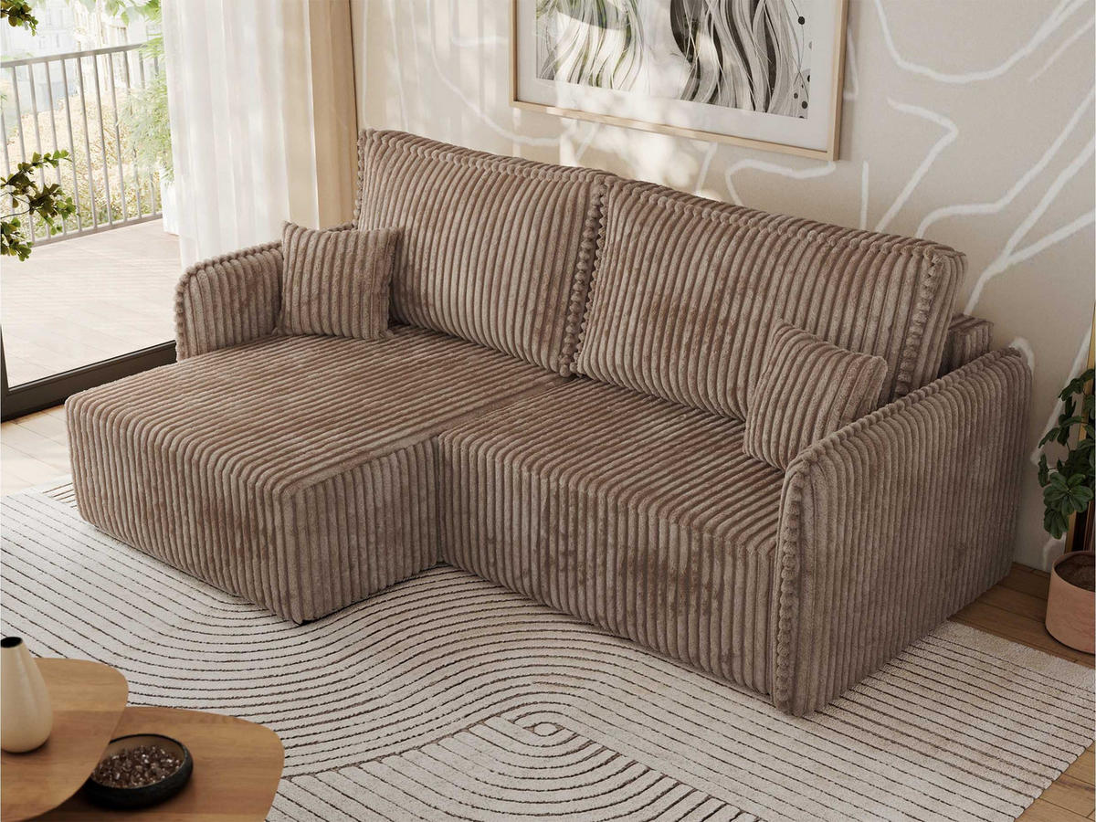 ECKSCHLAFSOFA MESTO L Braun Cord - links - Schwarz/Braun, Kunststoff/Textil (227/147cm) - MKS