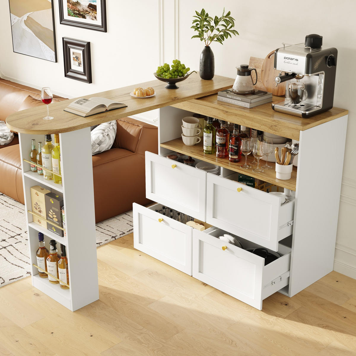 SCHRANK mit 4 Schubladen und Drehregal 105 x 39 x 102 cm Weiß - Weiß, Holz (39/104/204cm) - Beauniv