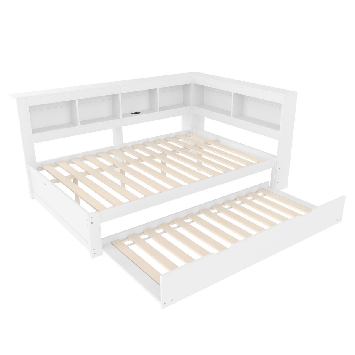 MULTIFUNKTIONSBETT 140/200 cm Weiß mit ausziehbarem Bett und USB-Anschlüssen - Weiß, Holz (140/200cm) - OKWISH