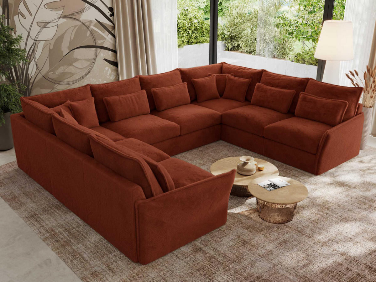 WOHNLANDSCHAFT VERSO U 8M Orange Plüsch - Schwarz/Orange, Kunststoff/Textil (362/93/270cm) - MKS