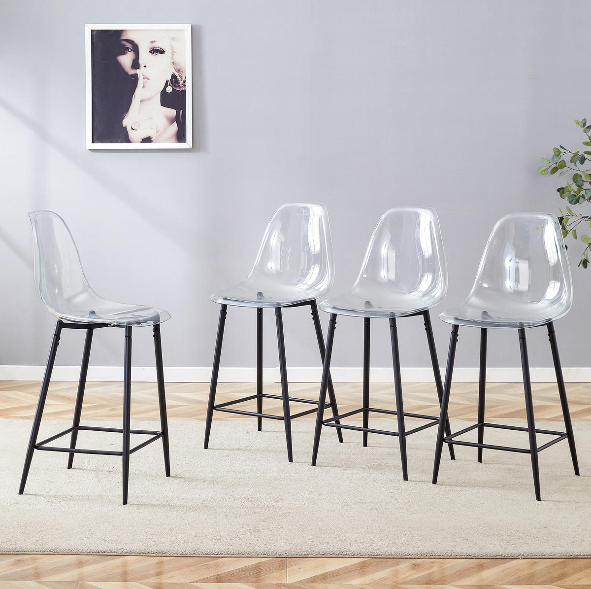 BARHOCKER 68,5/48/47 cm im 4er-Set mit Metallgestell - Schwarz, Kunststoff (45/102/51cm) - MIVRAY