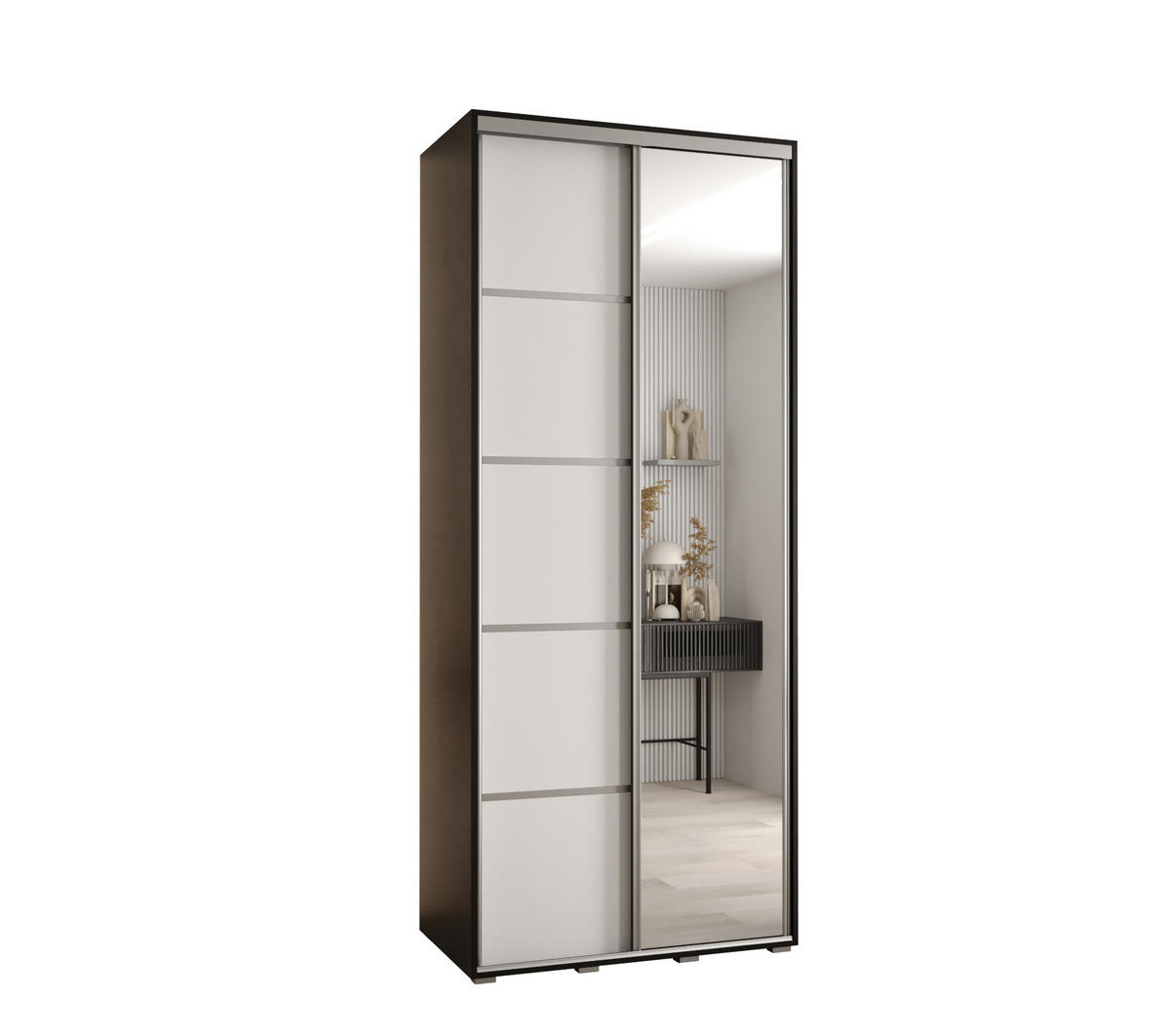 SCHWEBETÜRENSCHRANK 235,2/110/45 2-türig - Silberfarben/Schwarz, Holz/Metall (110/235/45cm) - Abiks Möbel