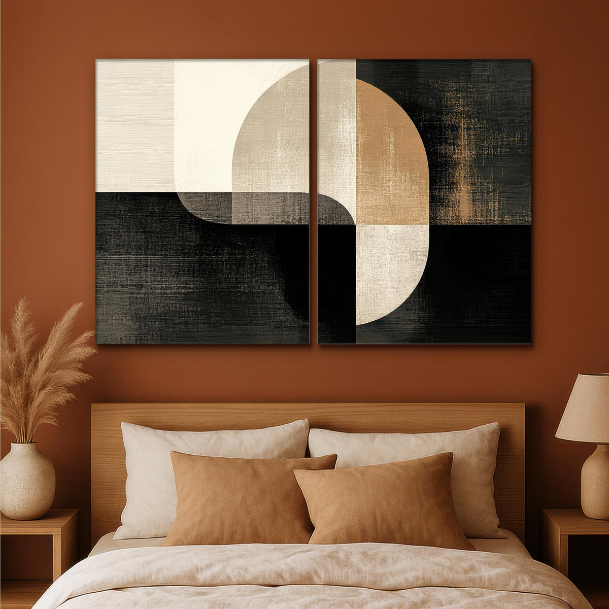 LEINWANDBILD 2er Set Formen - Abstrakt - Gold 180x120 cm - Schwarz, Textil (180/120cm) - MuchoWow