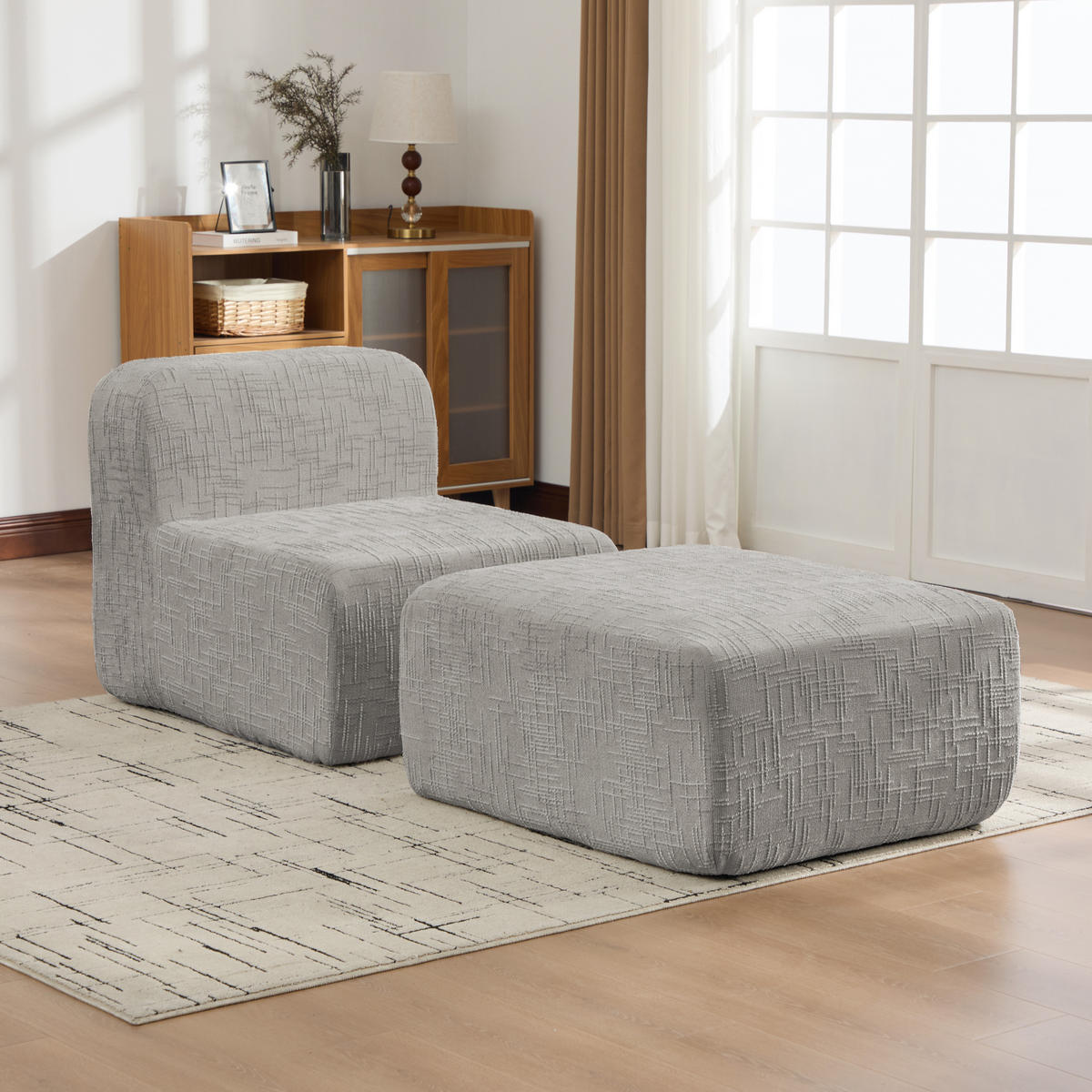 SESSEL DE-35117 mit Ottoman Grau - Grau, Textil (182.5/73/76.5cm) - ComfortXL