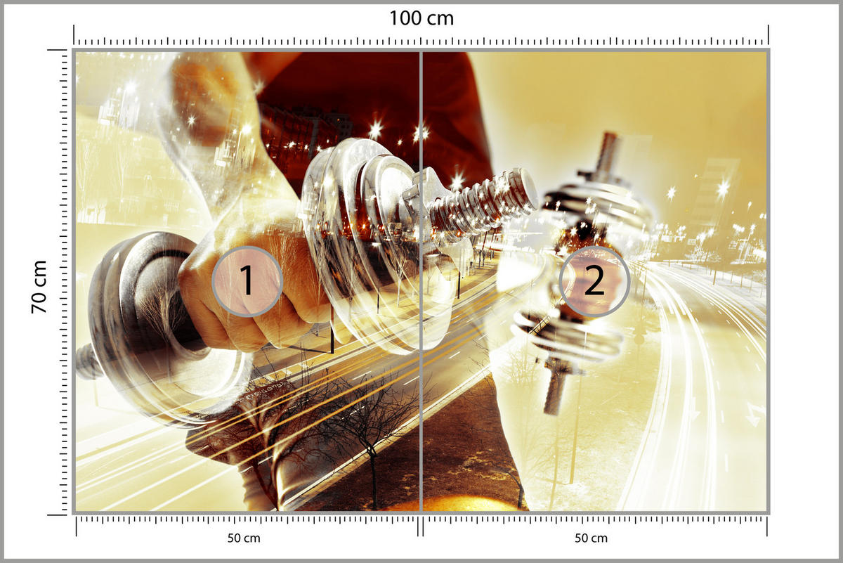 FOTOTAPETE für Jugendzimmer Sportler Mann Stadt Nacht Straße 100x70 - Gelb/Beige, Papier (100/70cm) - Muralo