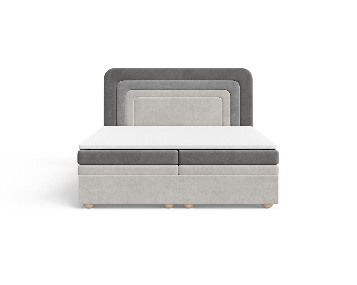 BOXBETT - Bett 10 NEST - Riviera - 140x200 cm - Modernes Polsterbett mit Bettkasten - Grau, Holz (140/200cm) - ROYAL24_MARKT