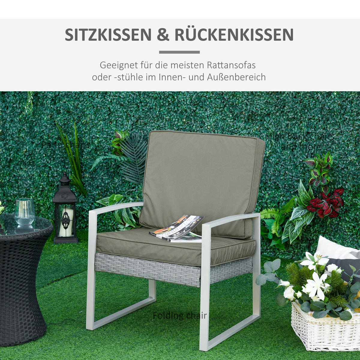 SITZKISSEN 2er-Set 56 x 52 cm - Dunkelgrau, Kunststoff (52/7/56cm) - Outsunny