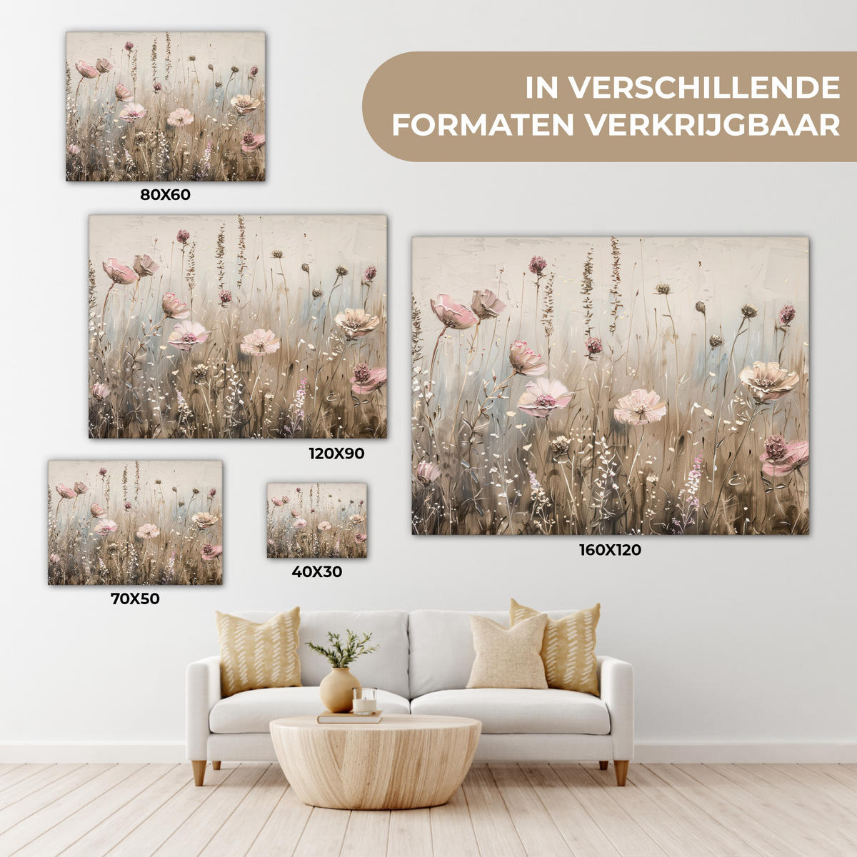 LEINWANDBILD Blumen - Rosa - Modern - Beige Wandbilder 80x60 cm - Beige, Textil (80/60cm) - MuchoWow