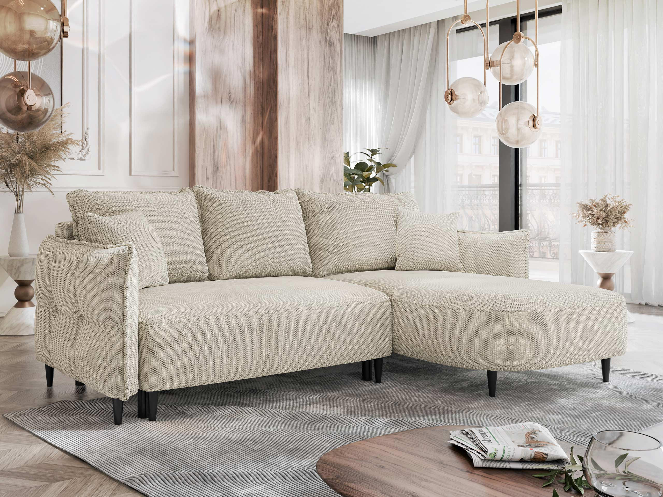 ECKSOFA Sycylia, Seite: Rechts - Creme/Schwarz, Holz/Textil (244/165cm) - MIRJAN24