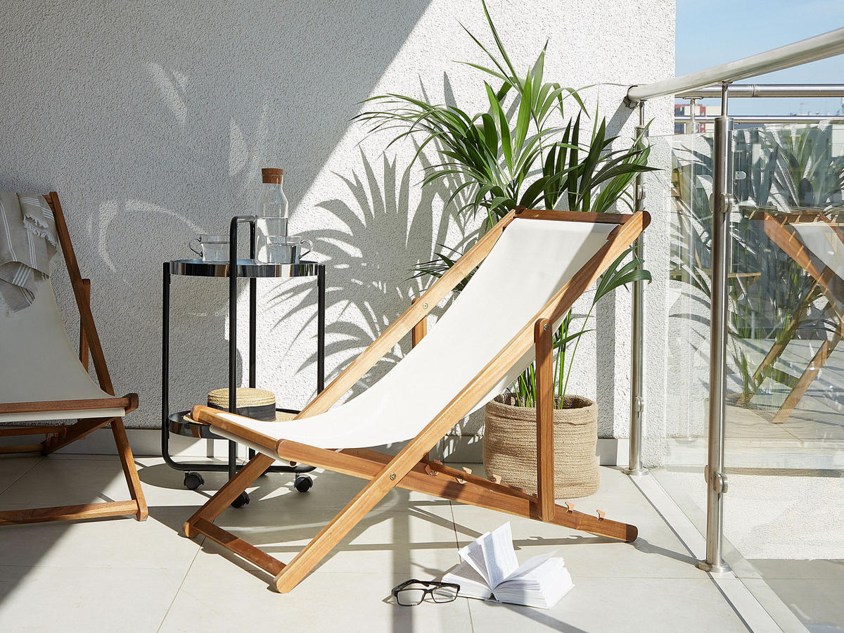 GARTENLIEGE hellbraun Textil cremeweiß Anzio - Hellbraun/Creme, Textil (54/70/97cm) - Beliani