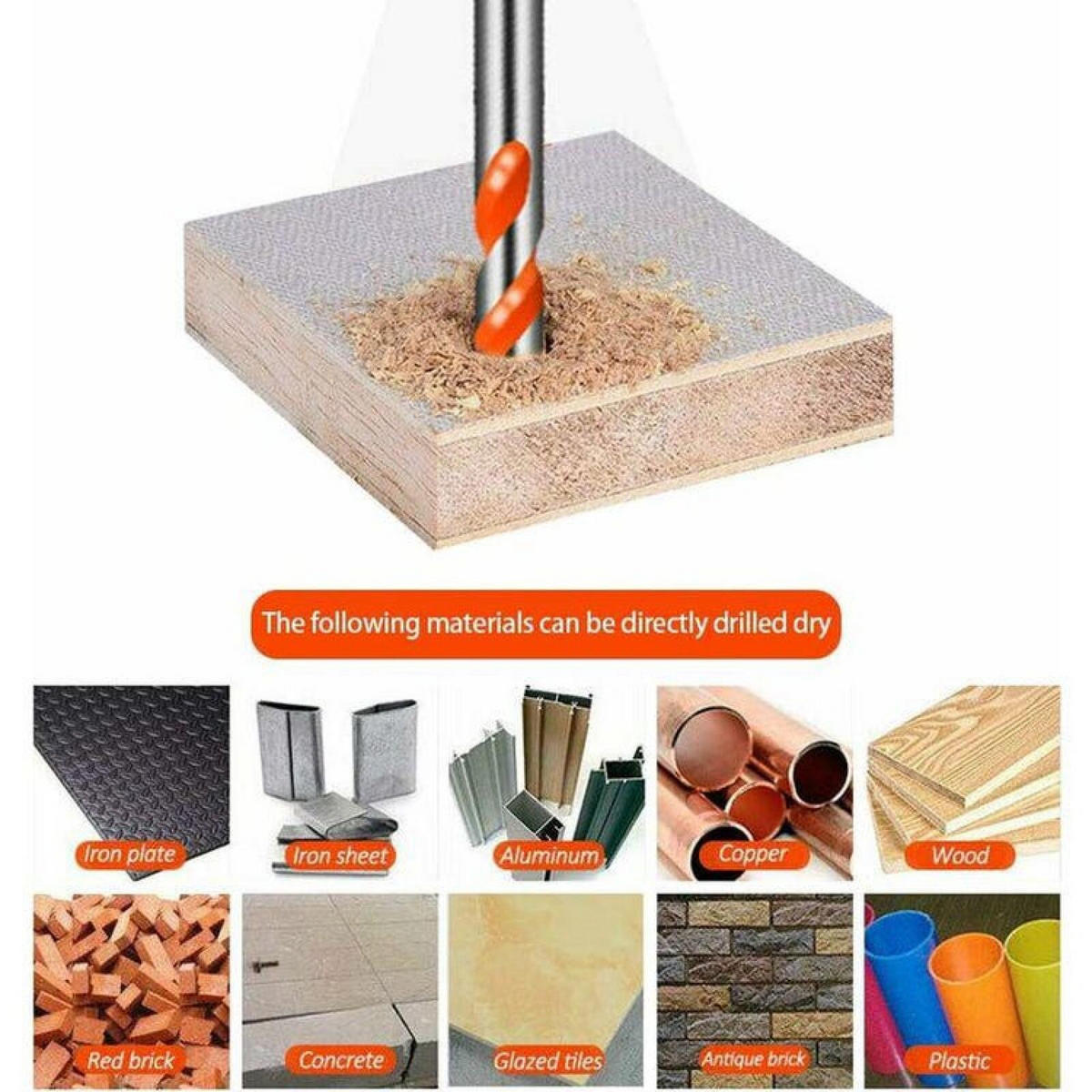 BOHRER - dreieckiger Schaft, 5-teiliges Set (6/6/8/10/12 mm), geeignet für Beton, Ziegel, Glas und Kunststoff. - Orange, Metall (10/10/1cm) - DCA