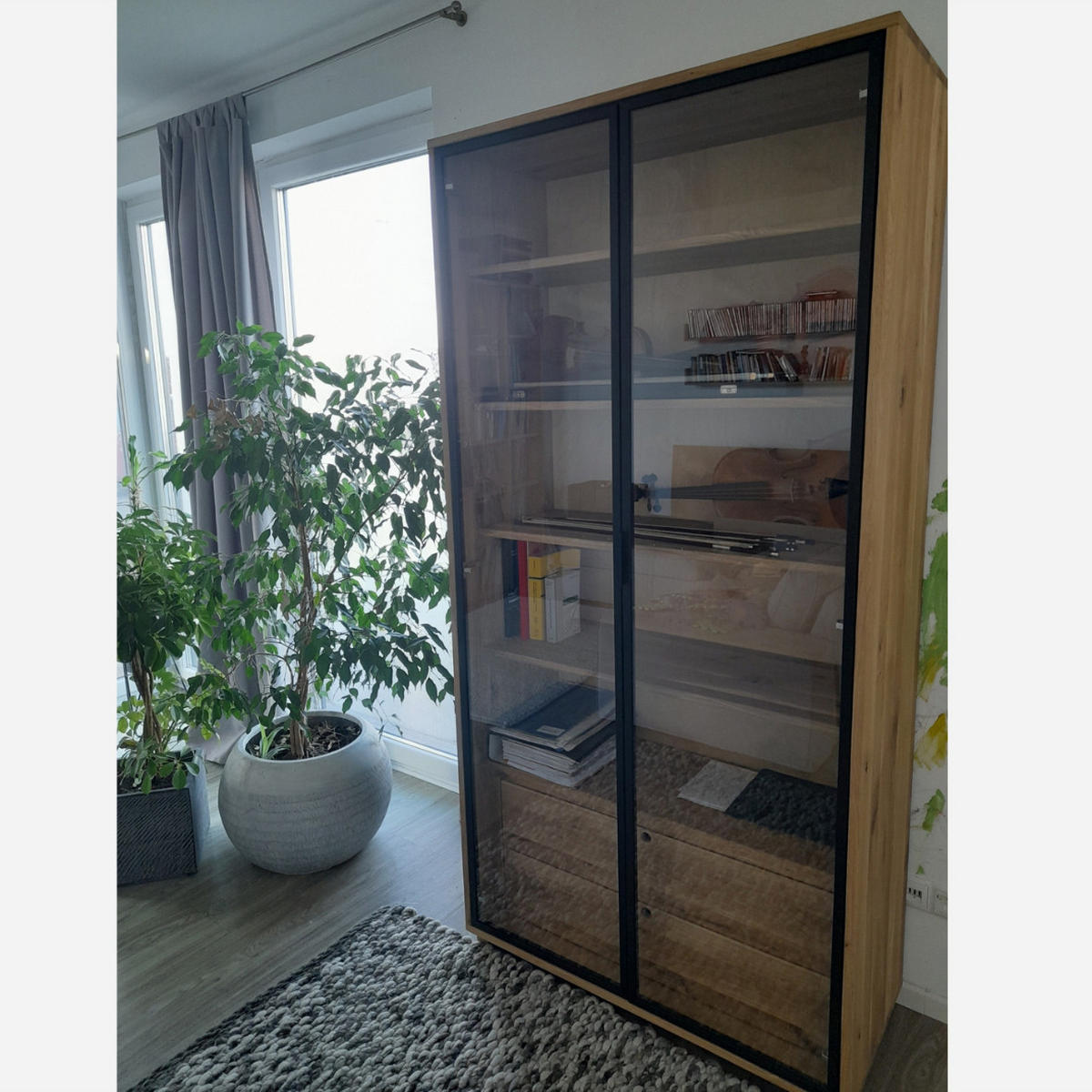 HOLZ-VITRINE 2 Schubladen und 4 Regale MERIS I - Eichefarben, Holz (100/205/45cm) - Rawood Furniture