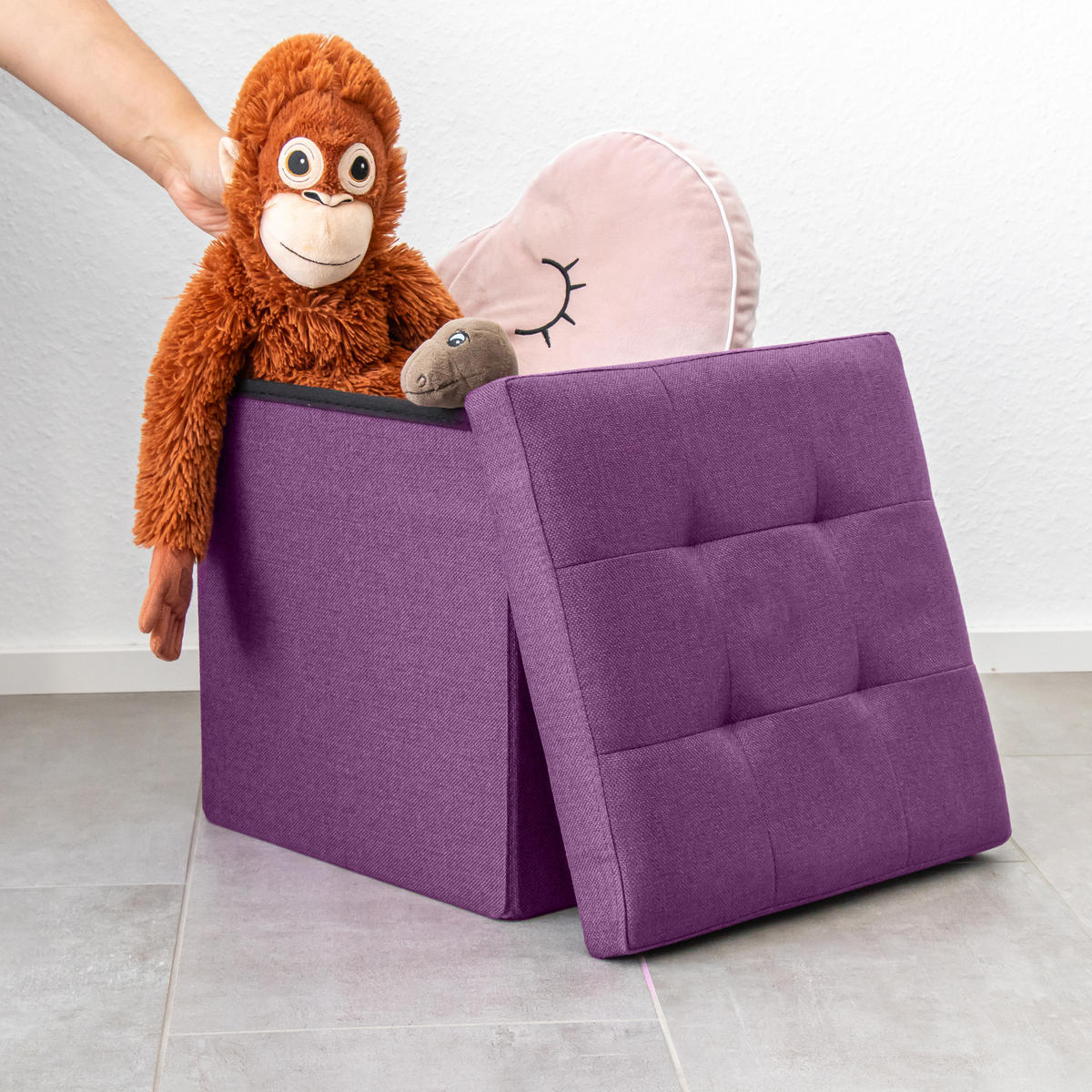 SITZHOCKER Faltbar mit Stauraum 38/38/38 cm (Lila) - Lila, Textil (38/38/38cm) - Intirilife