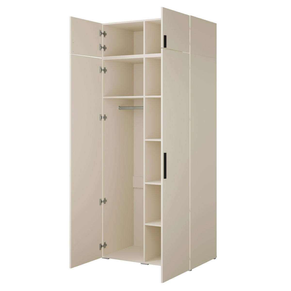 DREHTÜRENSCHRANK mit Aufsatz Napoli 2D 100 Kaschmir (schwarzer oder goldener Griff) - Kaschmir/Silberfarben, Holzwerkstoff/Kunststoff (100/35/60cm) - mzm24