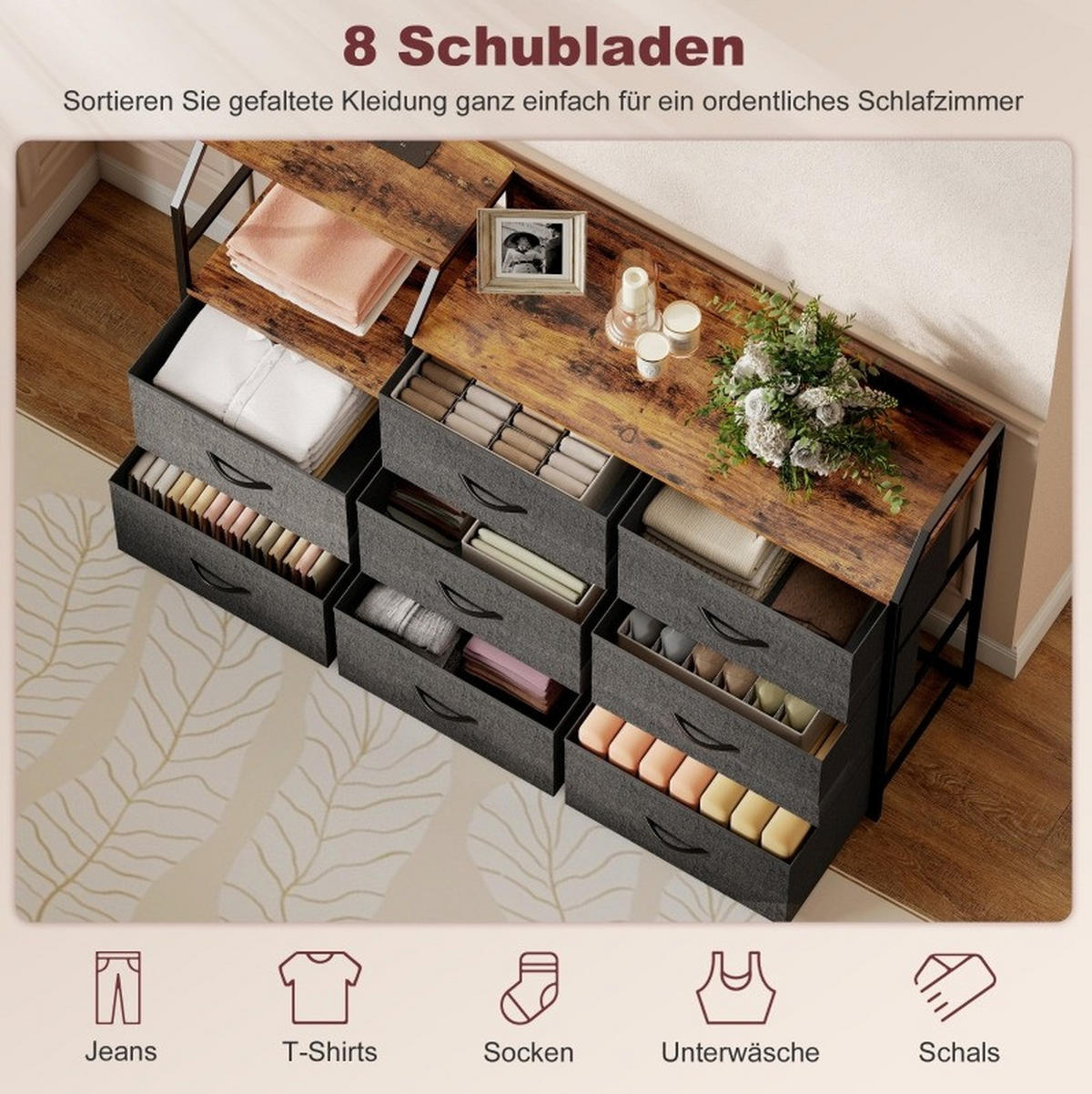 KOMMODE 130.5/30/88 cm Rustikal Braun aus Stoff mit Ladestation - Schwarz, Textil (30/88/130.5cm) - OKMYHOME