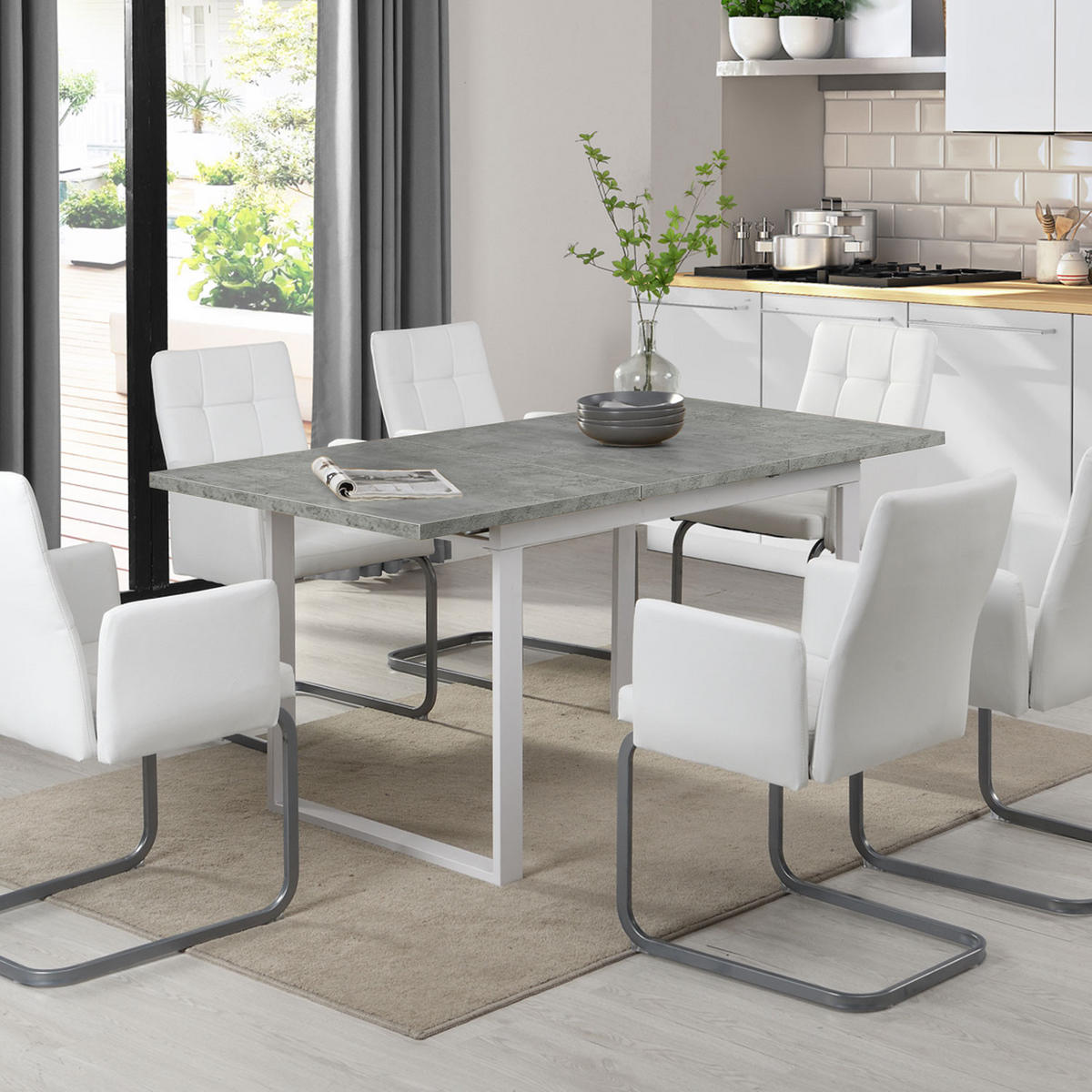 ESSTISCH LEVIN 120-160/80/76 cm Beton - Anthrazit, Holz (80/120/76cm) - B&D Home