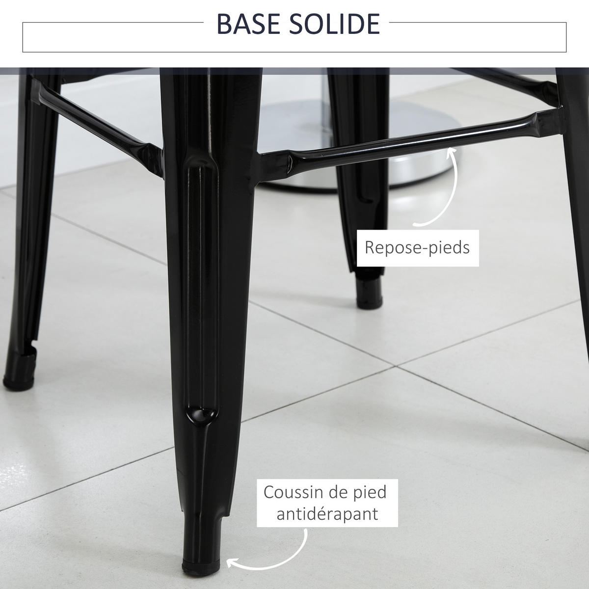 BARHOCKER 4er-Set DE-14681 mit Rückenlehne & Fußstütze Schwarz - Schwarz, Metall (49/116/44cm) - ComfortXL
