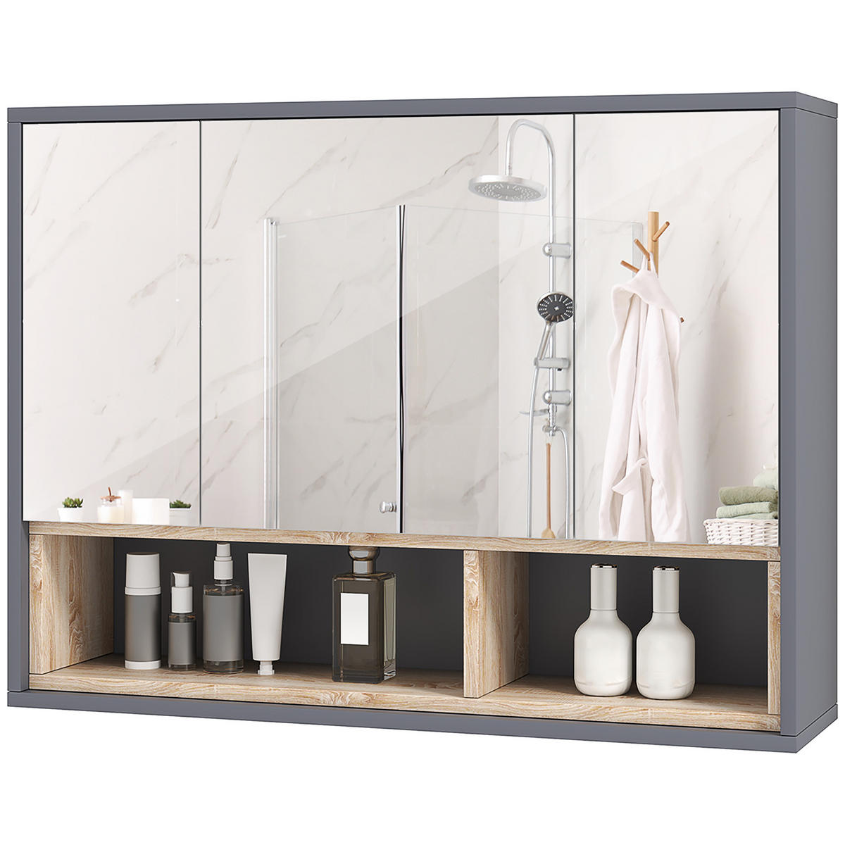 SPIEGELSCHRANK Grau 80/20/60 cm - Grau, Holzwerkstoff (80/60/20cm) - PANGIVO