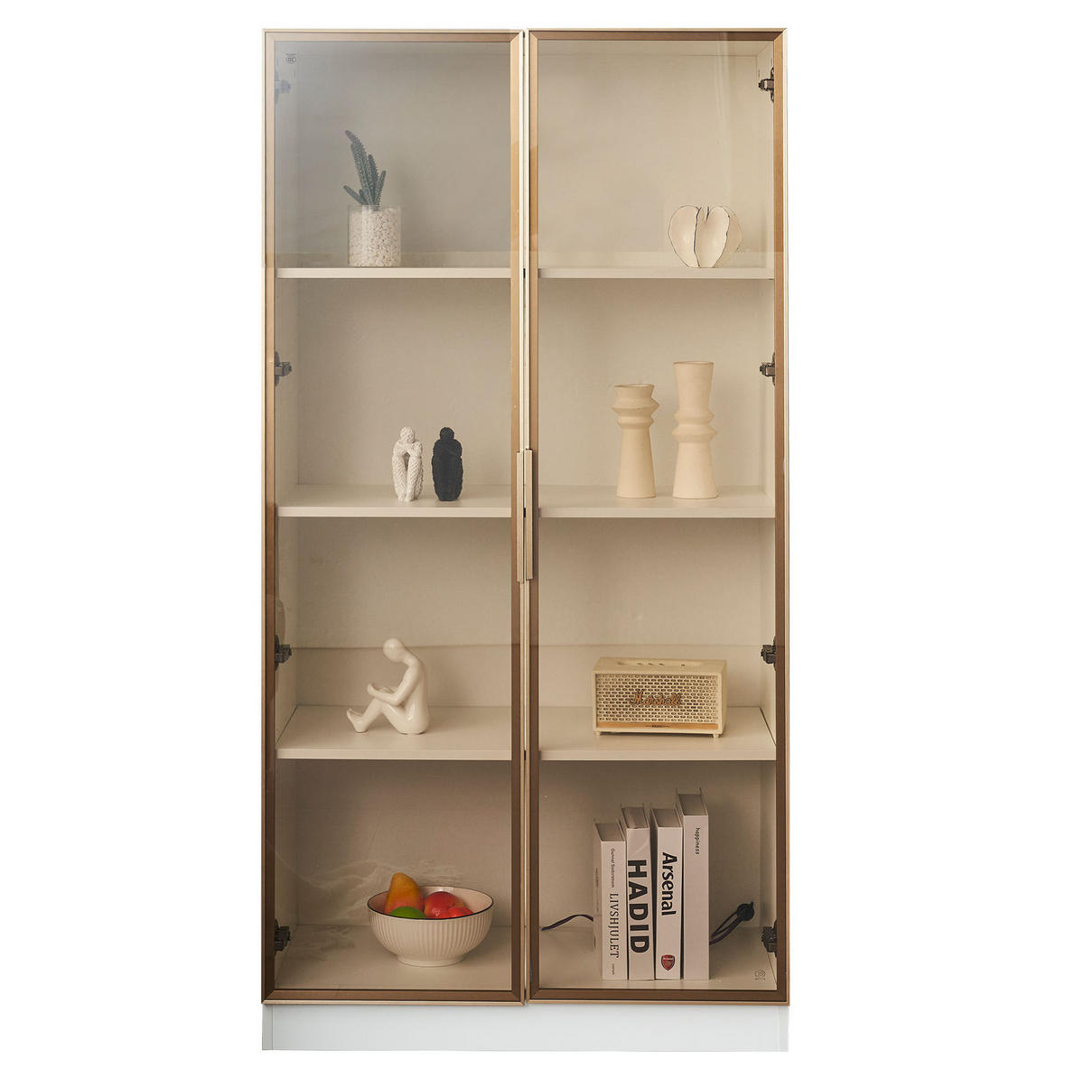 VITRINE 80/40/160 cm in Weiß mit LED-Beleuchtung und verstellbaren Einlegeböden - Weiß, Holzwerkstoff (80/160/40cm) - Flora Grace