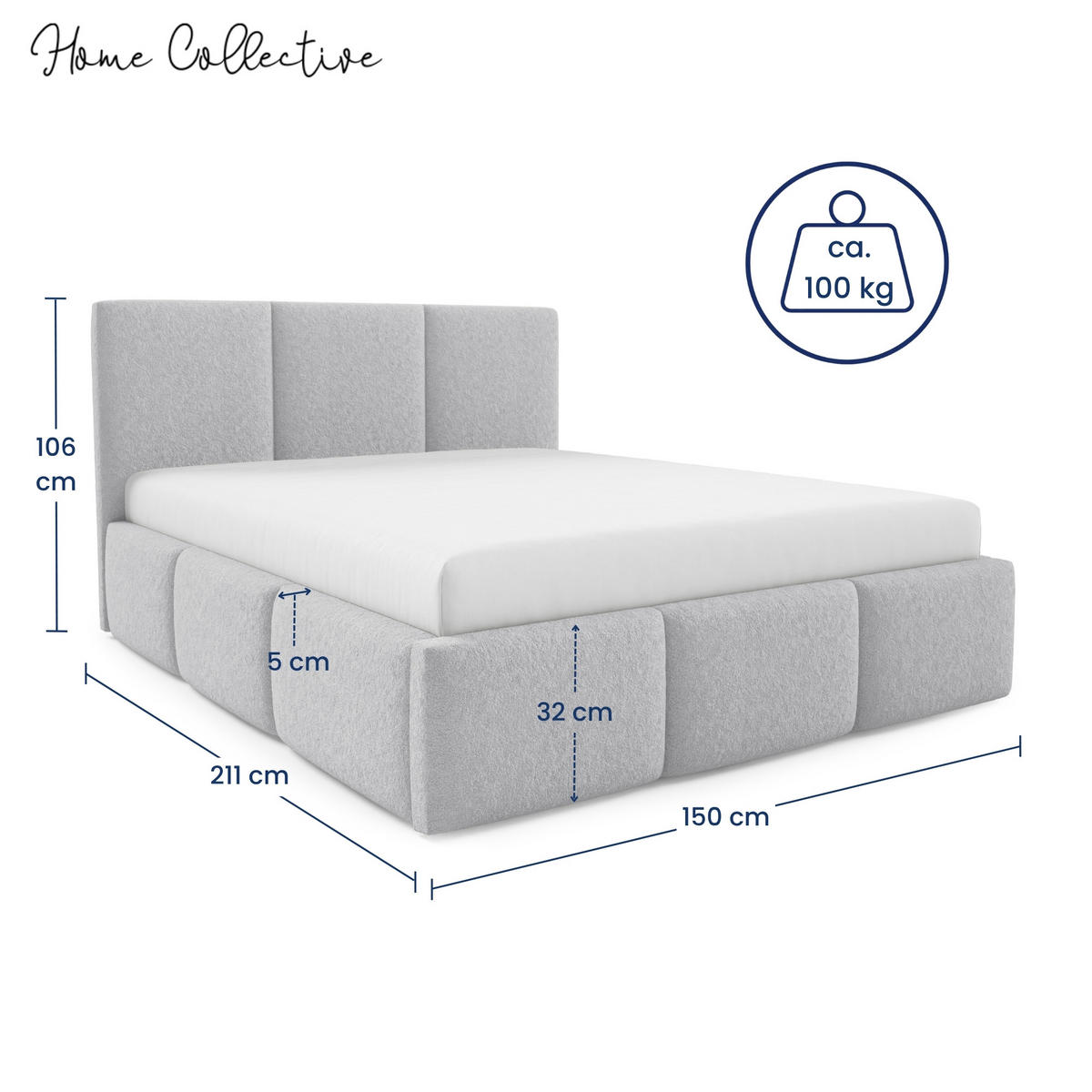 POLSTERBETT mit Stauraum 140x200 cm in Hellgrau - Hellgrau, Metall (140/200cm) - Home Collective