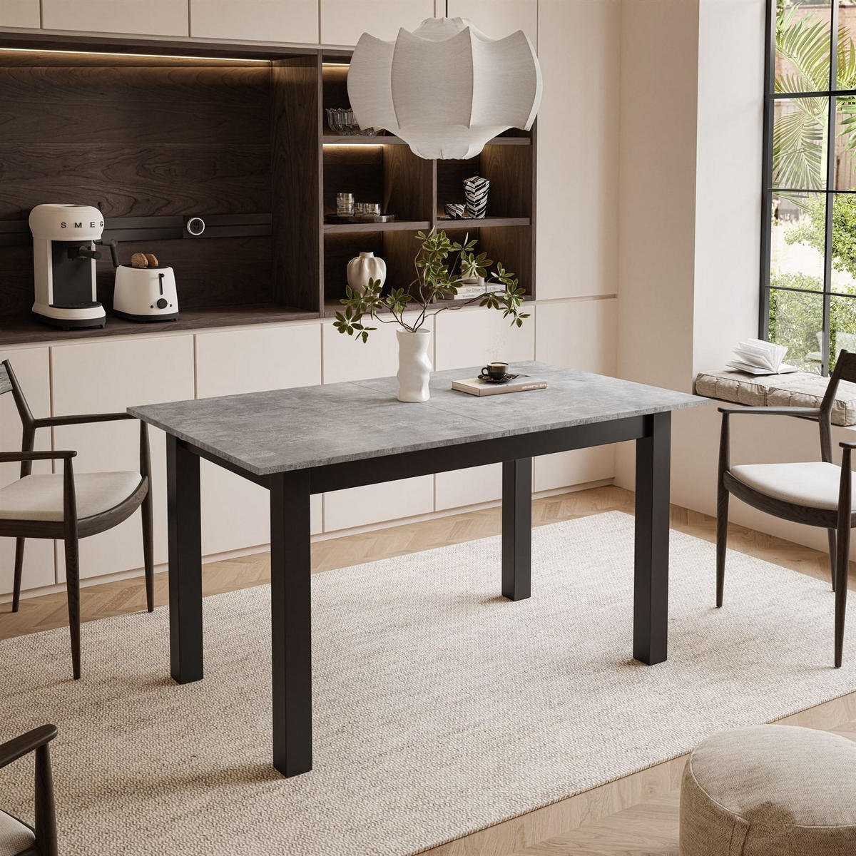 ESSTISCH ARTON 140-195 cm für 6-8 Personen - Schwarz/Grau, Holzwerkstoff/Metall (140/80/77cm) - Lookway