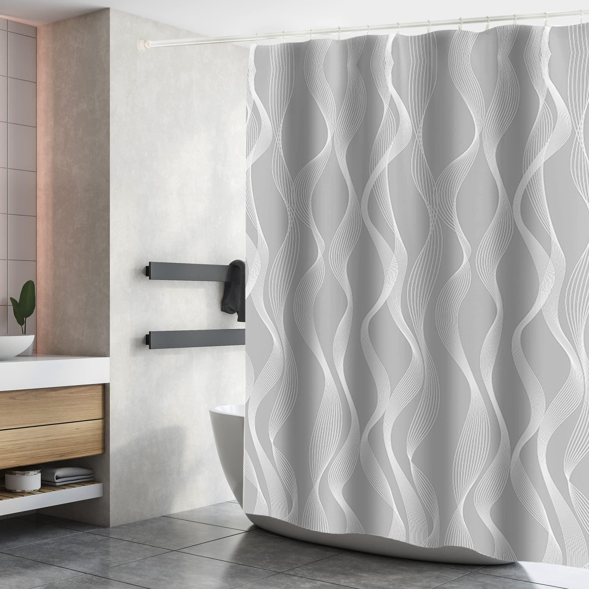DUSCHVORHANG Grau Polyester waschbar wasserdicht mit Ringen - Grau, Textil (240/200cm) - MCBOSON