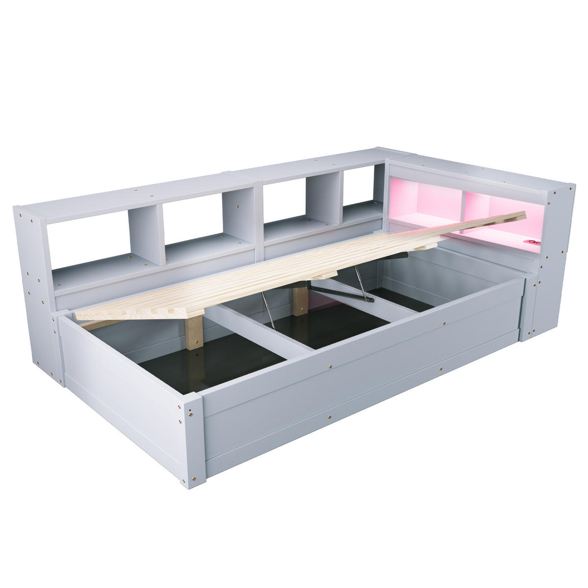 SCHLAFSOFA 90x200cm LED Stauraum Steckdose Massivholz Grau - Grau, Holzwerkstoff (90/200cm) - FLIEKS