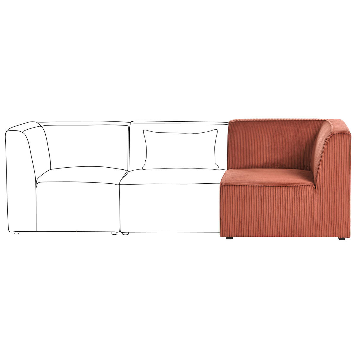 ECKMODUL Cord Goldbraun rechtsseitig Lemvig - Goldfarben, Textil (83/78/83cm) - Beliani