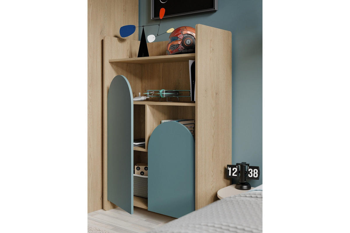 JUGENDZIMMER LEXO A 4-teilig in Eiche Cremona/Macadamia/Meeresblau - Blau/Eichefarben, Holzwerkstoff (326/198/60cm) - Deine Möbel 24