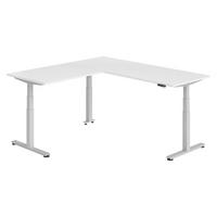 ECKSCHREIBTISCH elektrisch höhenverstellbar L-Form 200/200/74 cm in Weiß/Silberfarben - Silberfarben/Weiß, Holzwerkstoff (200/200/74cm) - bümö