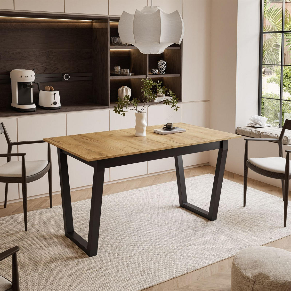 ESSTISCH ARTON II ausziehbarer Tisch 140-195 cm für 6-8 Personen - Eichefarben/Schwarz, Holzwerkstoff/Metall (140/80/77cm) - Lookway