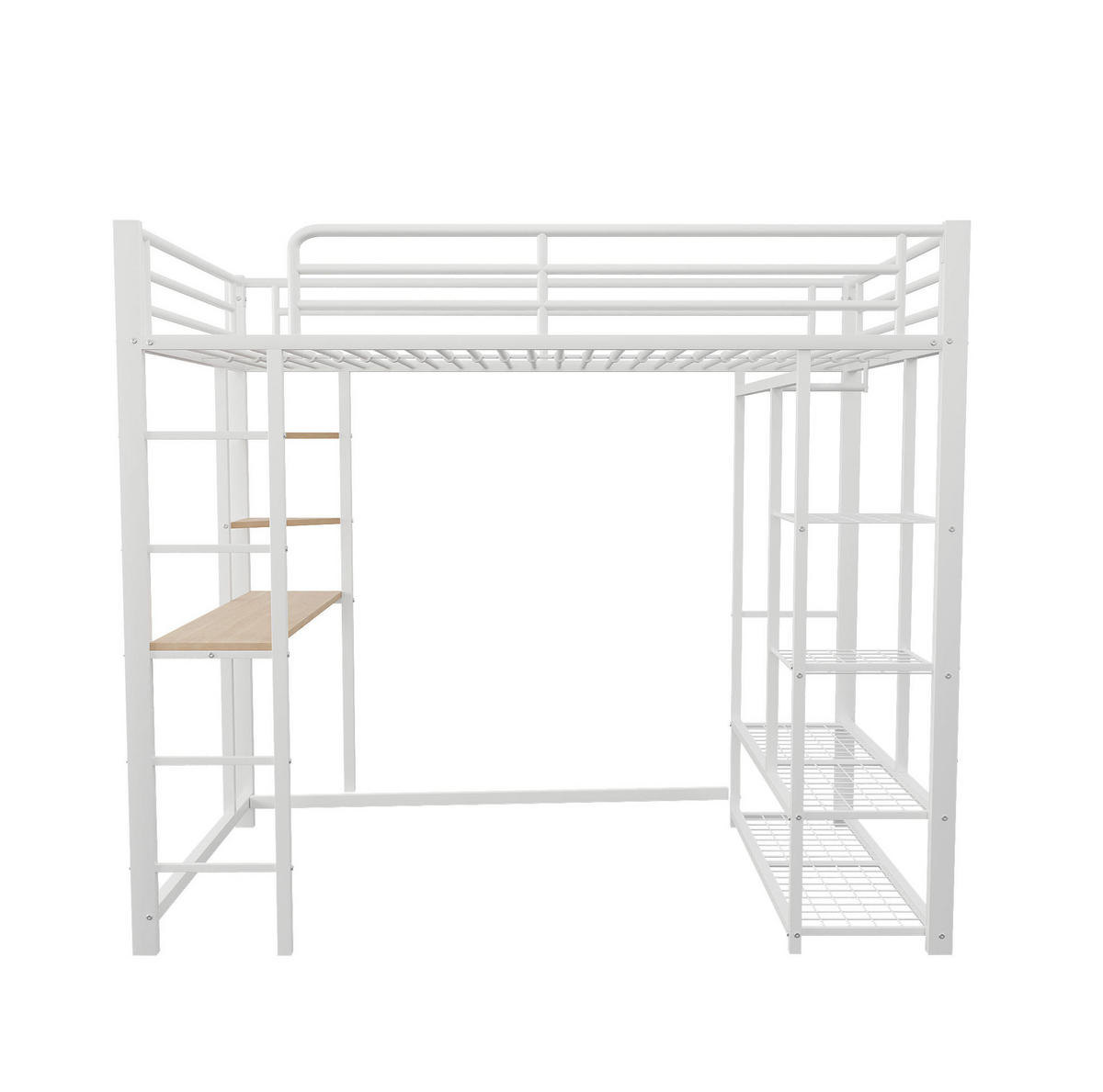 HOCHBETT 90/200 cm Weiß aus Metall mit Schreibtisch und Stauraum - Weiß, Holzwerkstoff (90/200cm) - OKWISH