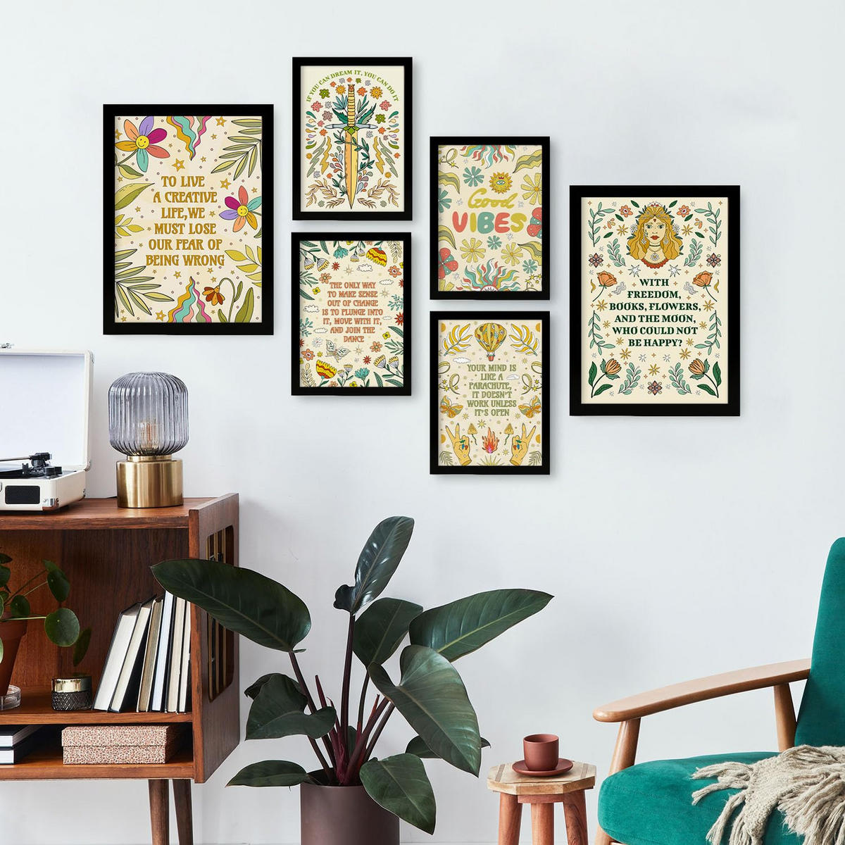 POSTER Set Mit 6 Abstimmungen Von Stimmung Der Brillanten Postersammlung Im Groovy Dekorative Für Zuhause Wandkunstdruck A3 & A4 Schwarzer Rahmen - Schwarz, Papier (29/3cm) - Nacnic