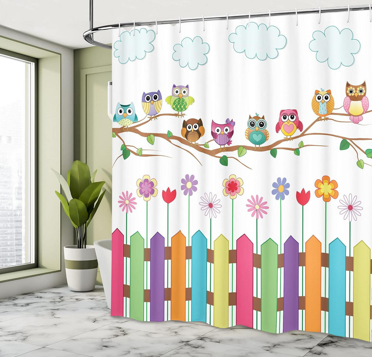 DUSCHVORHANG mehrfarbig Stoff Set Dekor Badezimmer mit Haken - Multicolor, Textil (200/180cm) - MCBOSON