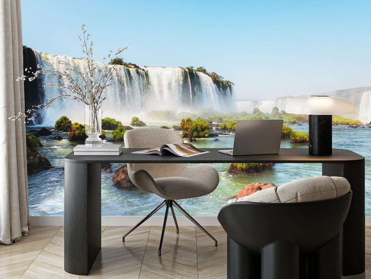 FOTOTAPETE für Schlafzimmer Wasserfall Felsen Natur Landschaft 200x140 - Beige/Orange, Papier (200/140cm) - Muralo