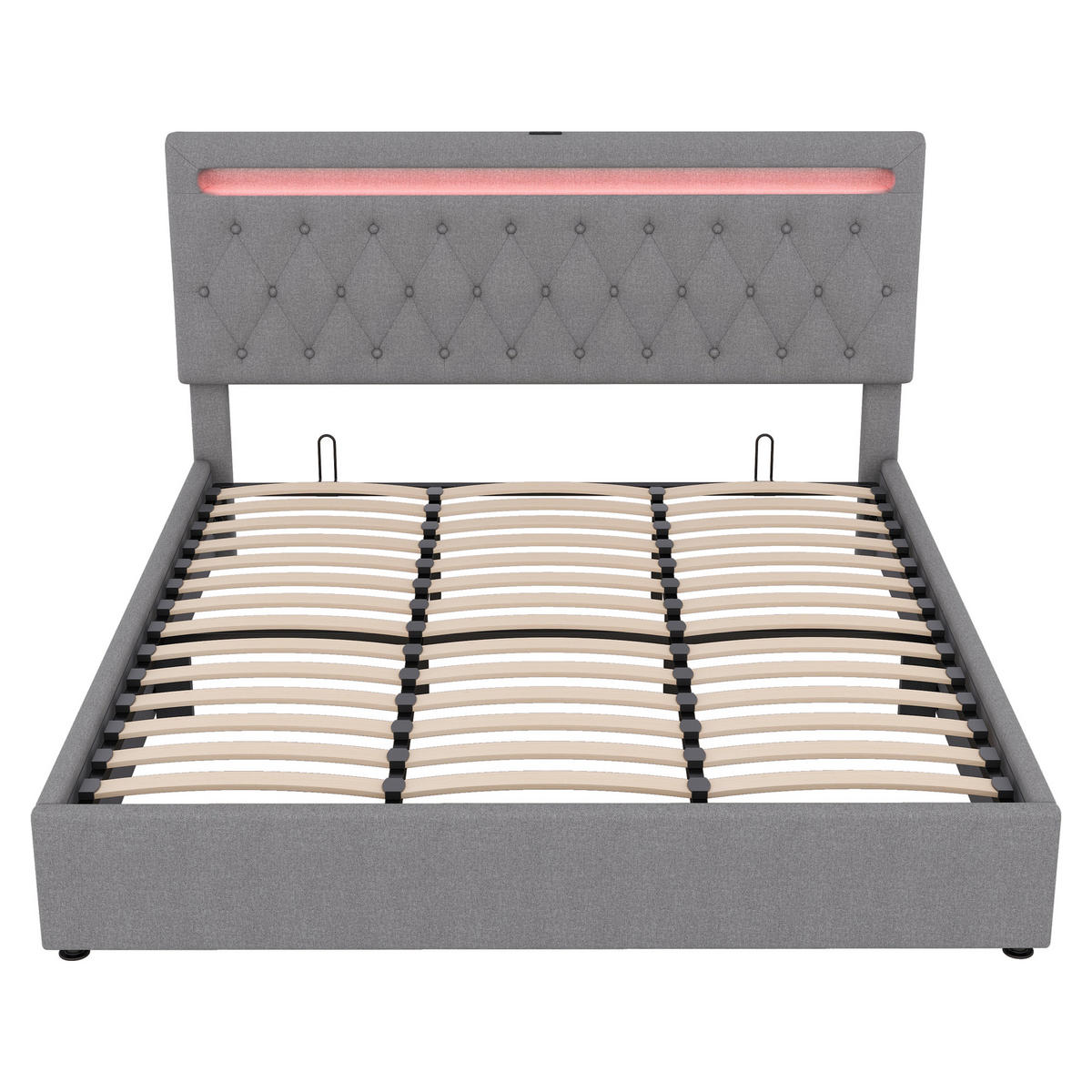 POLSTERBETT 180/200 cm grau mit hydraulischem Bettkasten und USB-Anschluss - Grau, Textil (180/200cm) - OKWISH