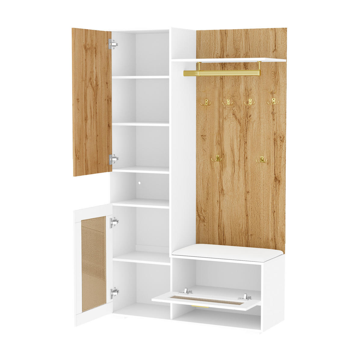 GARDEROBEN-SET mit Spiegel und LED 110 x 38 x 190 cm Weiß Holzoptik - Weiß, Metall (38/190/110cm) - Beauniv