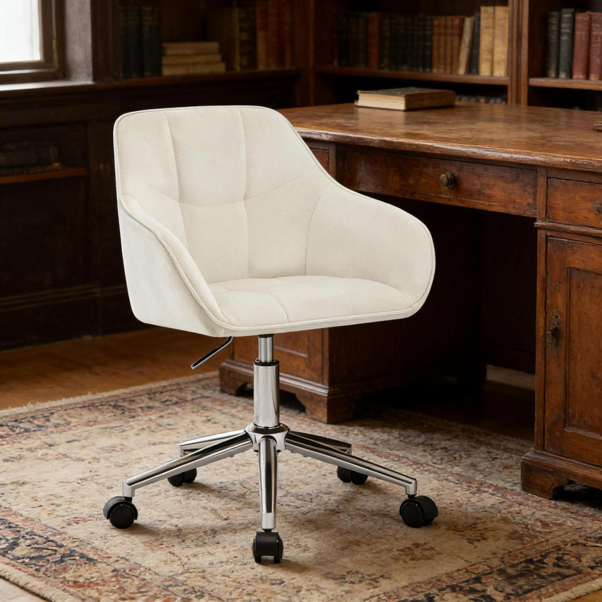 BÜROSTUHL höhenverstellbar drehbar Samt Cremeweiß - Weiß, Metall (40.5/40/61cm) - Meubliv