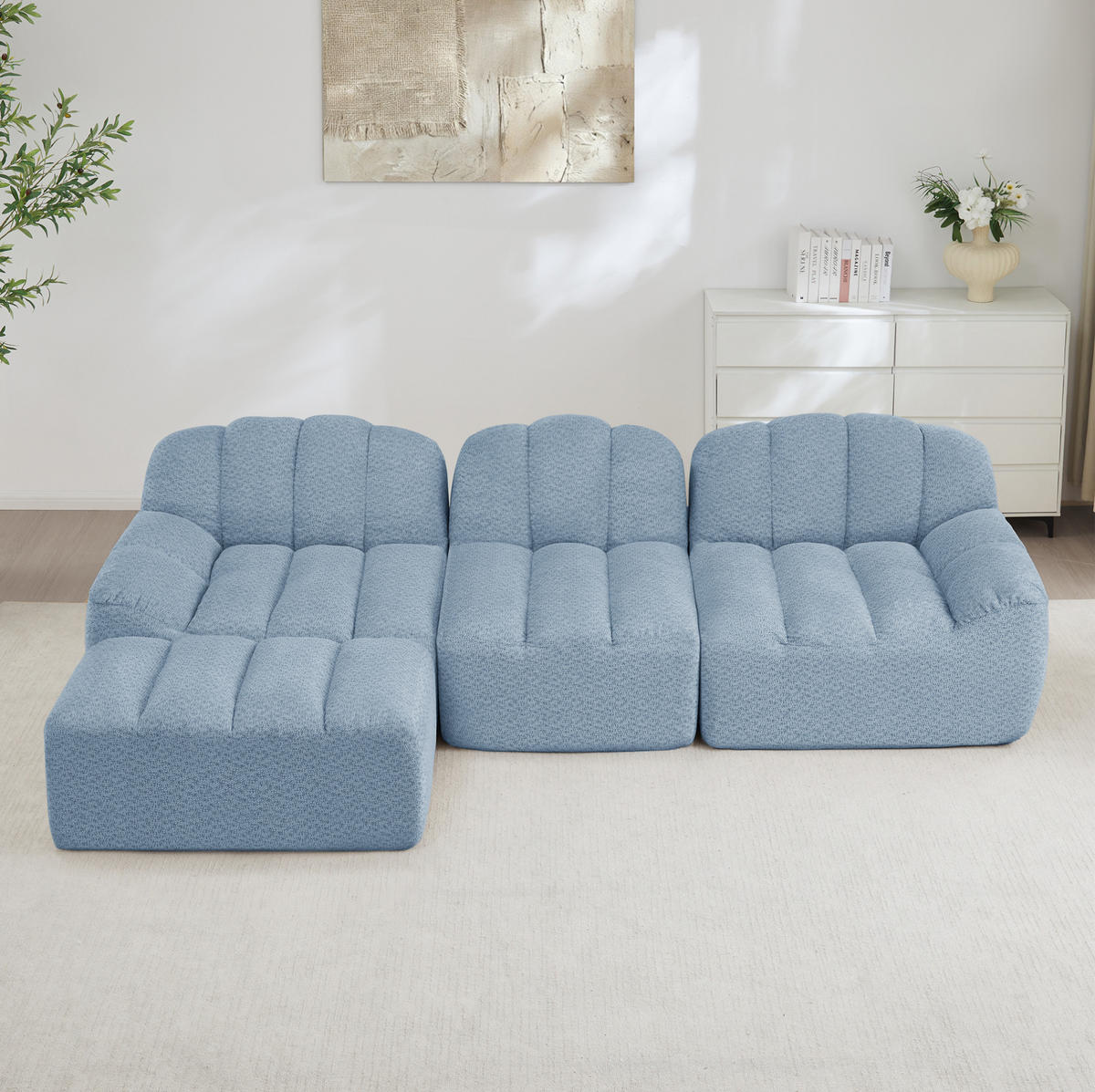 SOFA modular 3-Sitzer mit Ottoman Blue - Blau, Kunststoff (165/288cm) - Meubliv