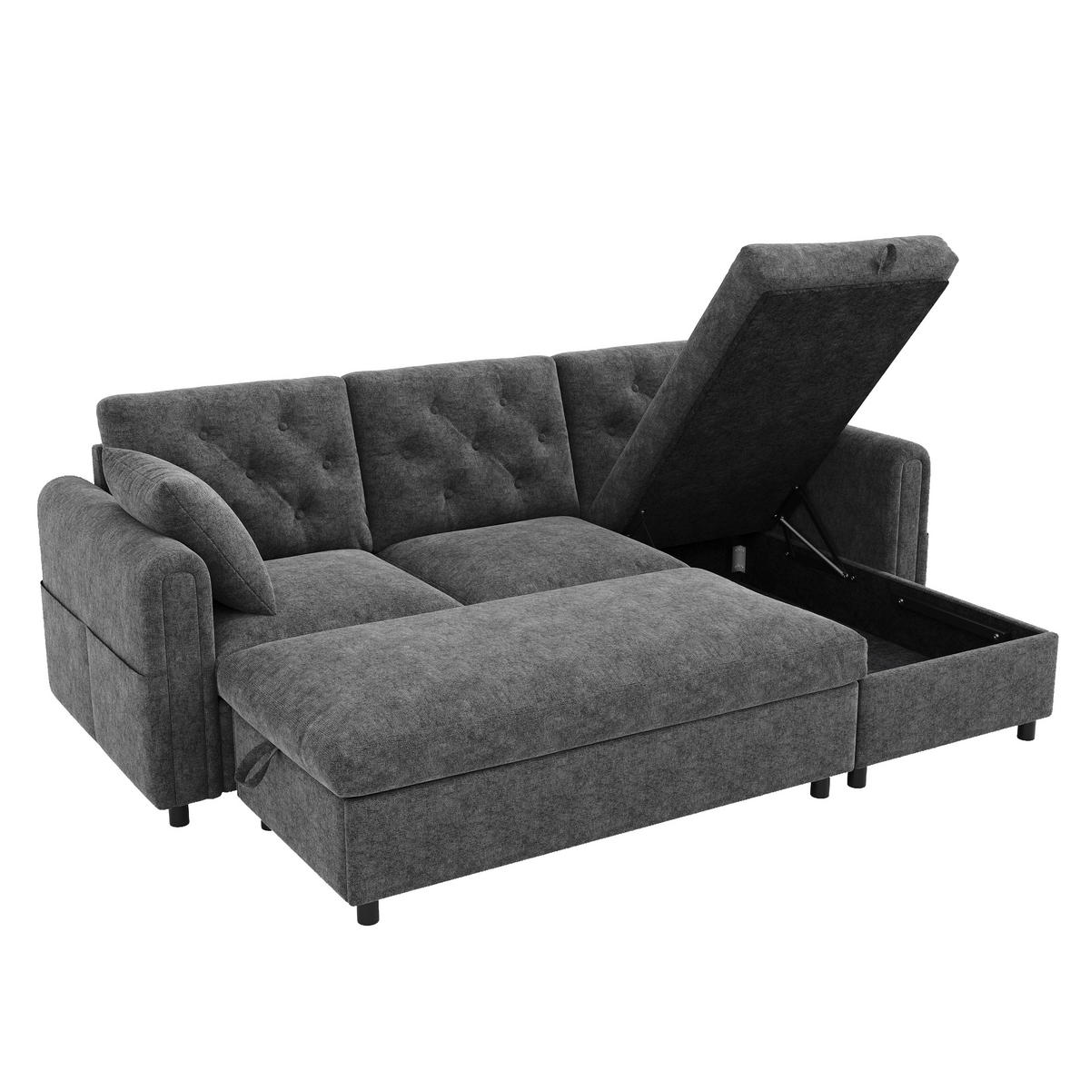 SOFA Baršun L Oblik s Tabureom 219x131x86 cm Siva - siva, tekstil (219/86/131cm) - FLIEKS