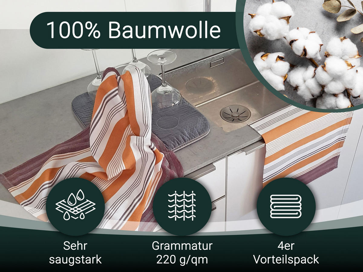 GESCHIRRTÜCHER, 4er-Set, 50x70 cm, 100% Baumwolle, Braun - Braun, Textil (50/70cm) - Zollner