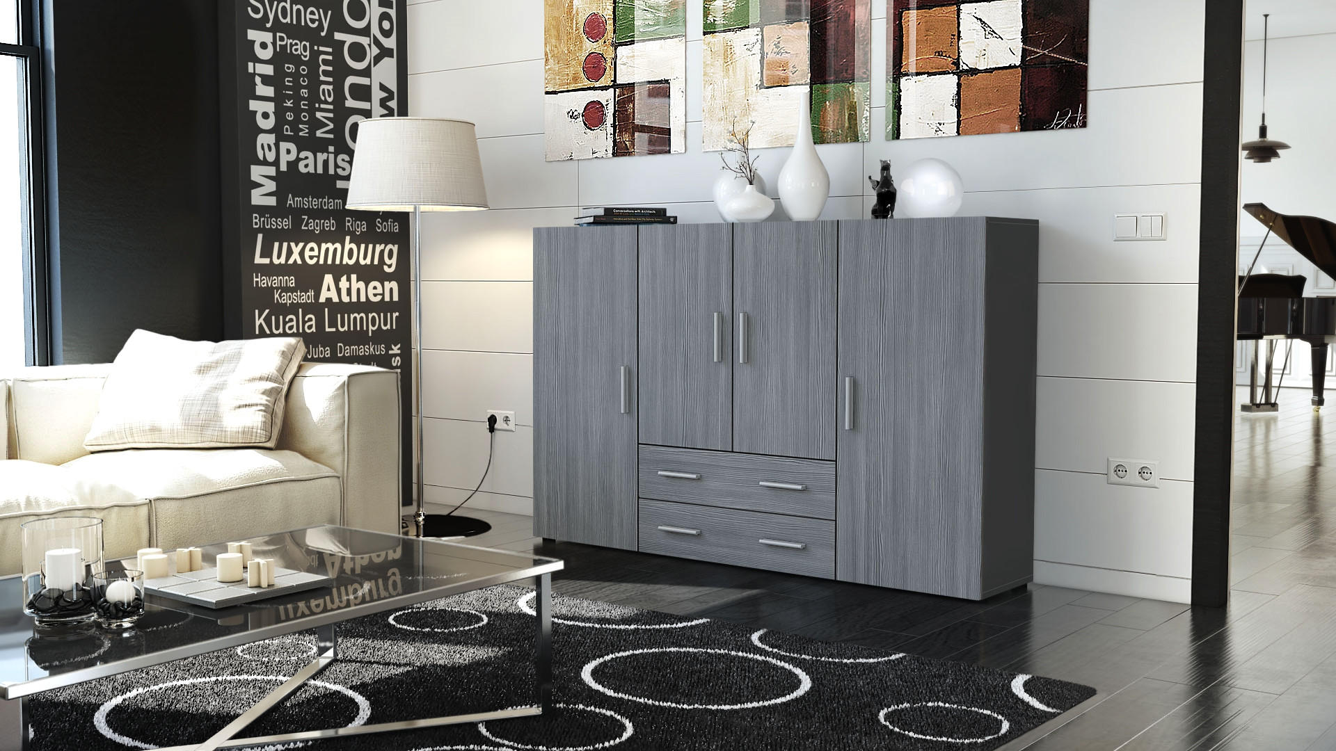 HIGHBOARD Nora Türen in Avola-Anthrazit - Anthrazit, Holzwerkstoff (166/106/35cm) - Vladon
