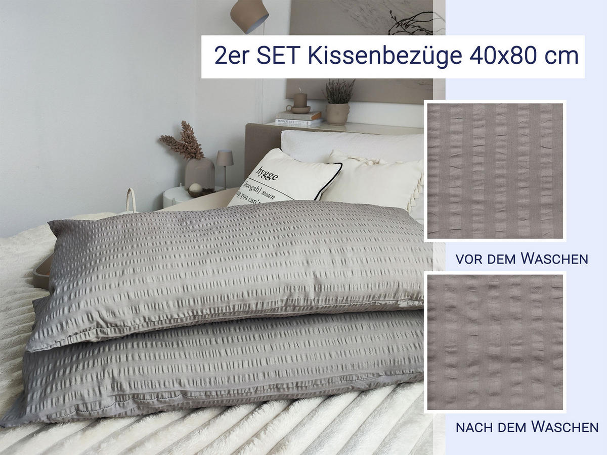 KISSENBEZUG, 2er-Set, 40x80 cm, 100% Baumwolle, Grau - Grau, Textil (40/80cm) - Zollner