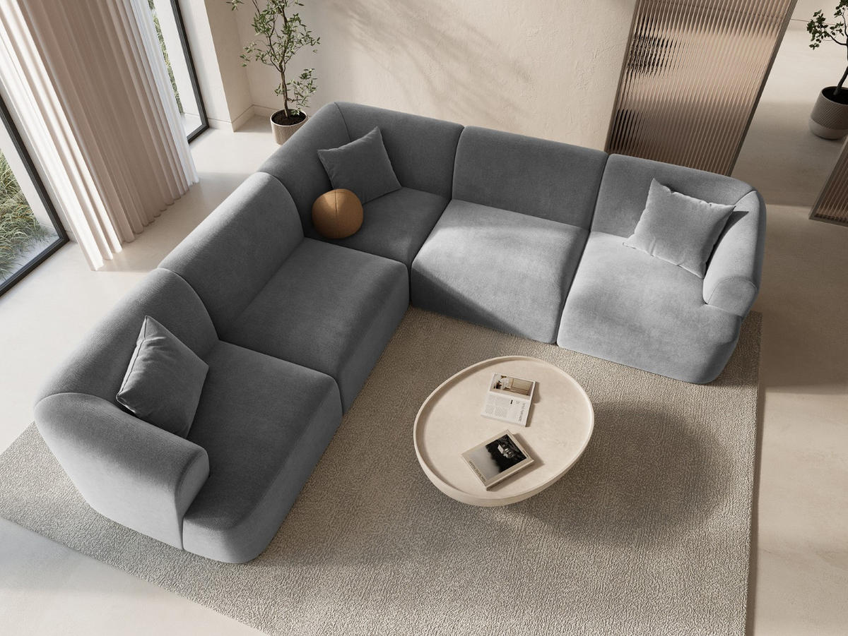 SYMMETRISCHES-MODULARES-ECKSOFA Campi aus Samt grau 6 Sitzplätze - Grau, Textil (255/255cm) - Cosmopolitan Design