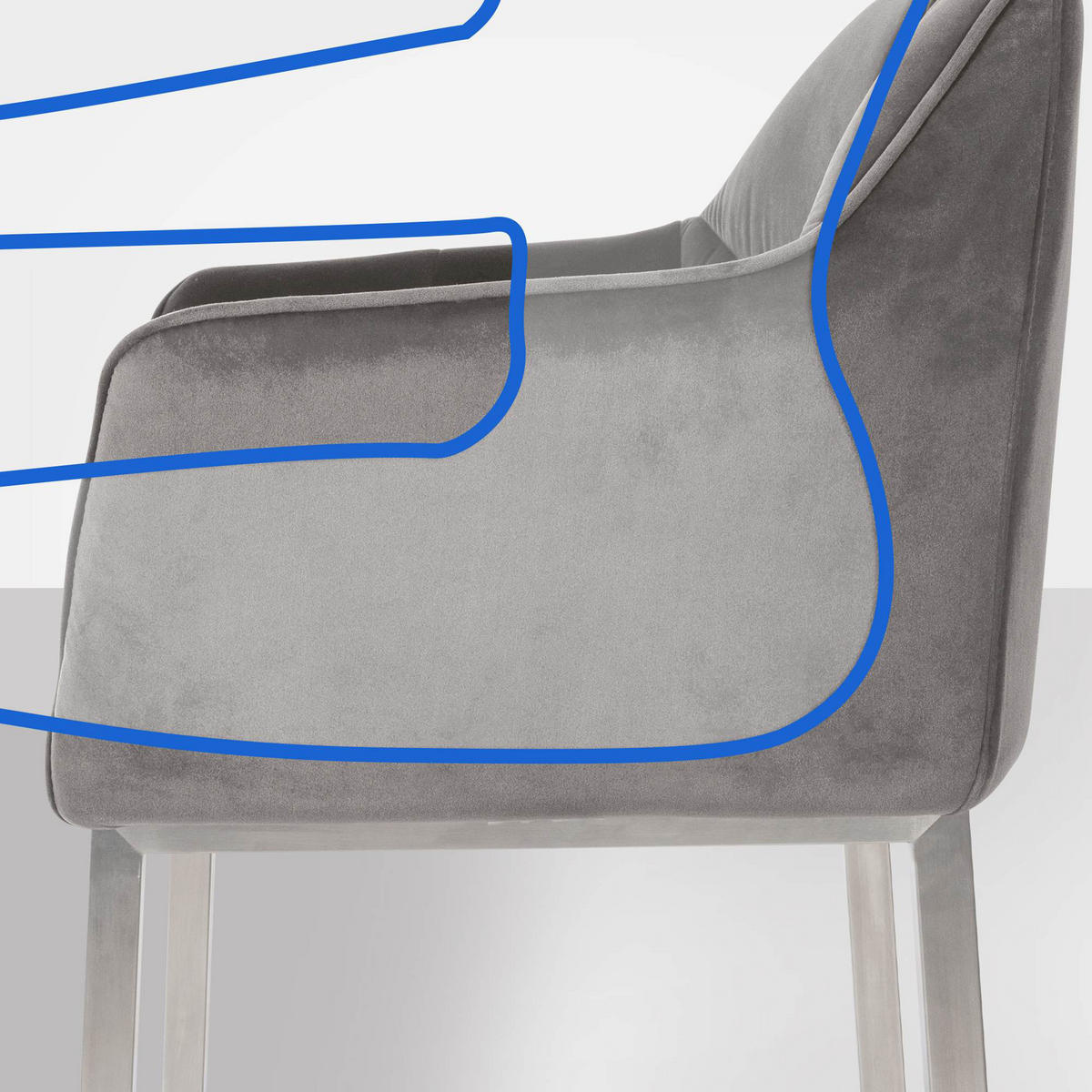 BARHOCKER Damaskus E Samt mit 4-Fuß Gestell grau - Edelstahlfarben/Grau, Textil/Metall (64/110/48cm) - TPFLiving
