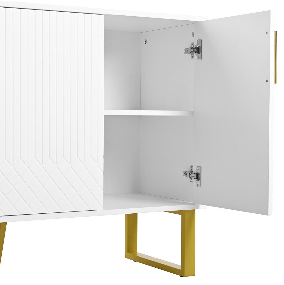 SIDEBOARD 140/40/80 cm aus MDF mit 4 Türen, Hochglanzfront und geometrischem Design, Weiß - Weiß, Holzwerkstoff (140/80/40cm) - Redom