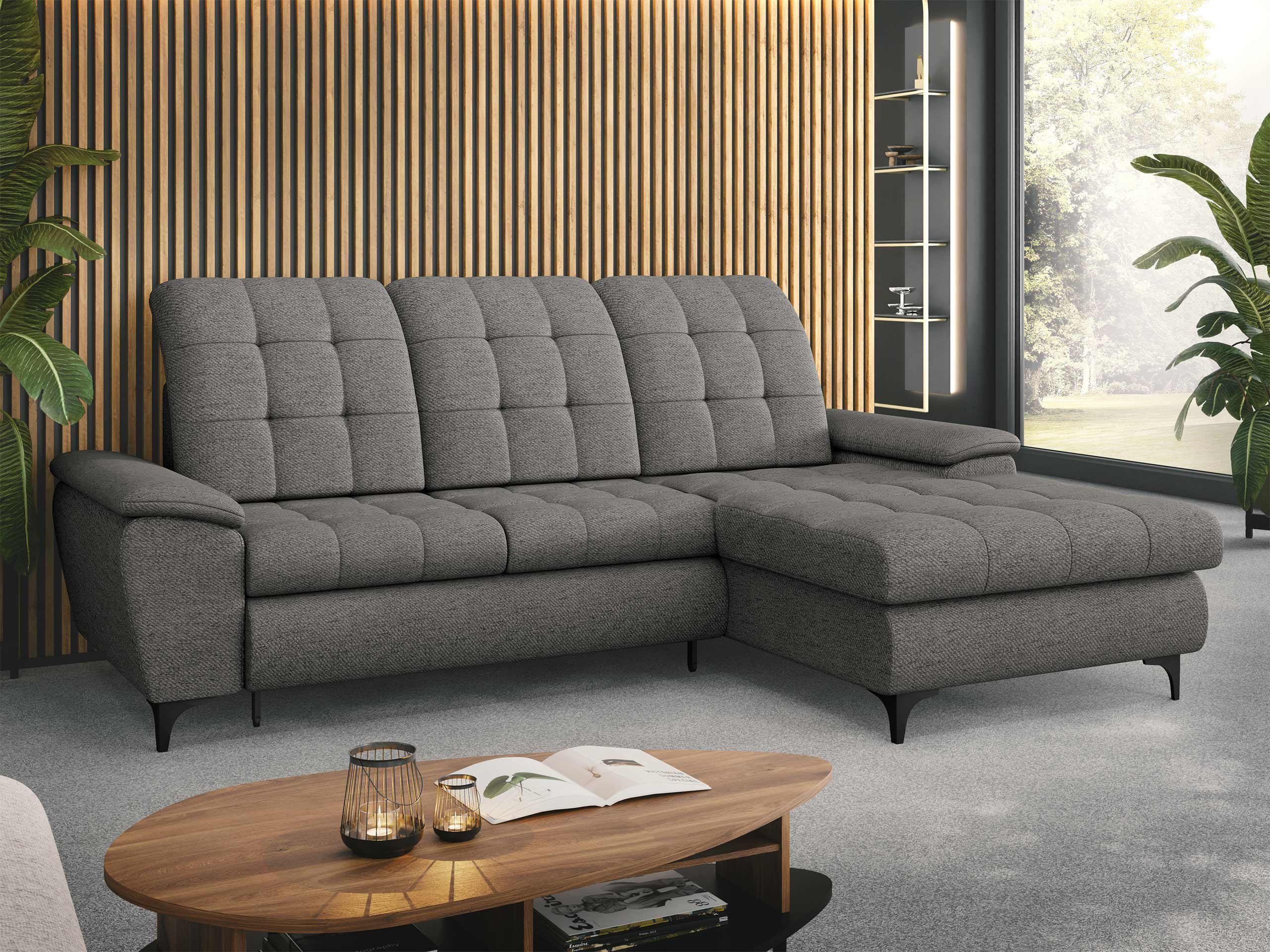 ECKSOFA Crystal, Seite: Rechts - Dunkelgrau/Schwarz, Holz/Textil (260/182cm) - MIRJAN24