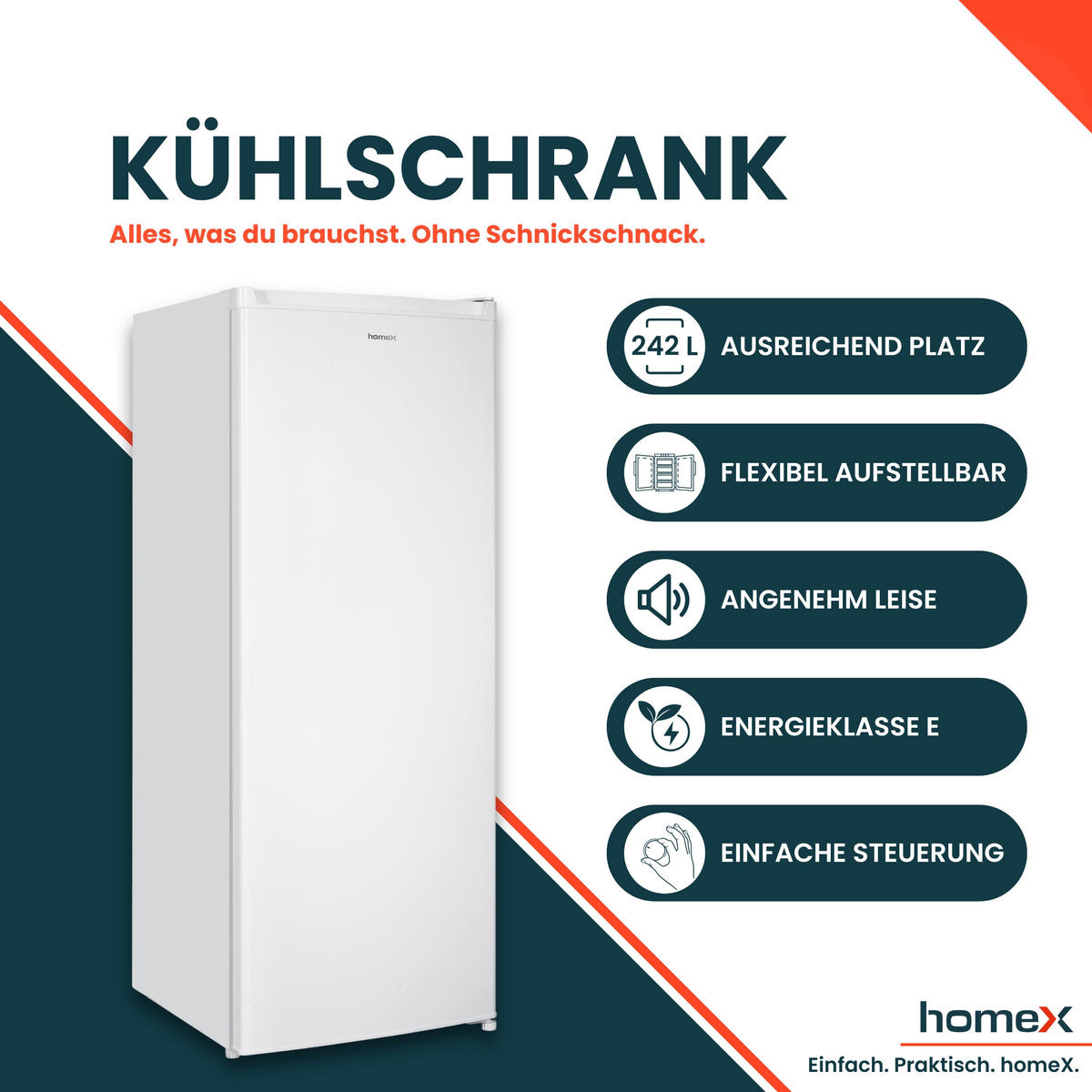 KÜHLSCHRANK CS2422E-W ohne Gefrierfach groß - 242 Liter, freistehend, 143 cm hoch, weiß - Weiß, Glas/Kunststoff (54.5/143/55.5cm) - homeX